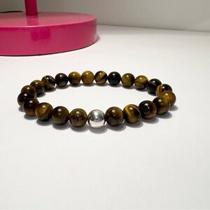Handmade Tiger Eye Beaded Bracelet with Sterling Silver Accent 8mm beads.